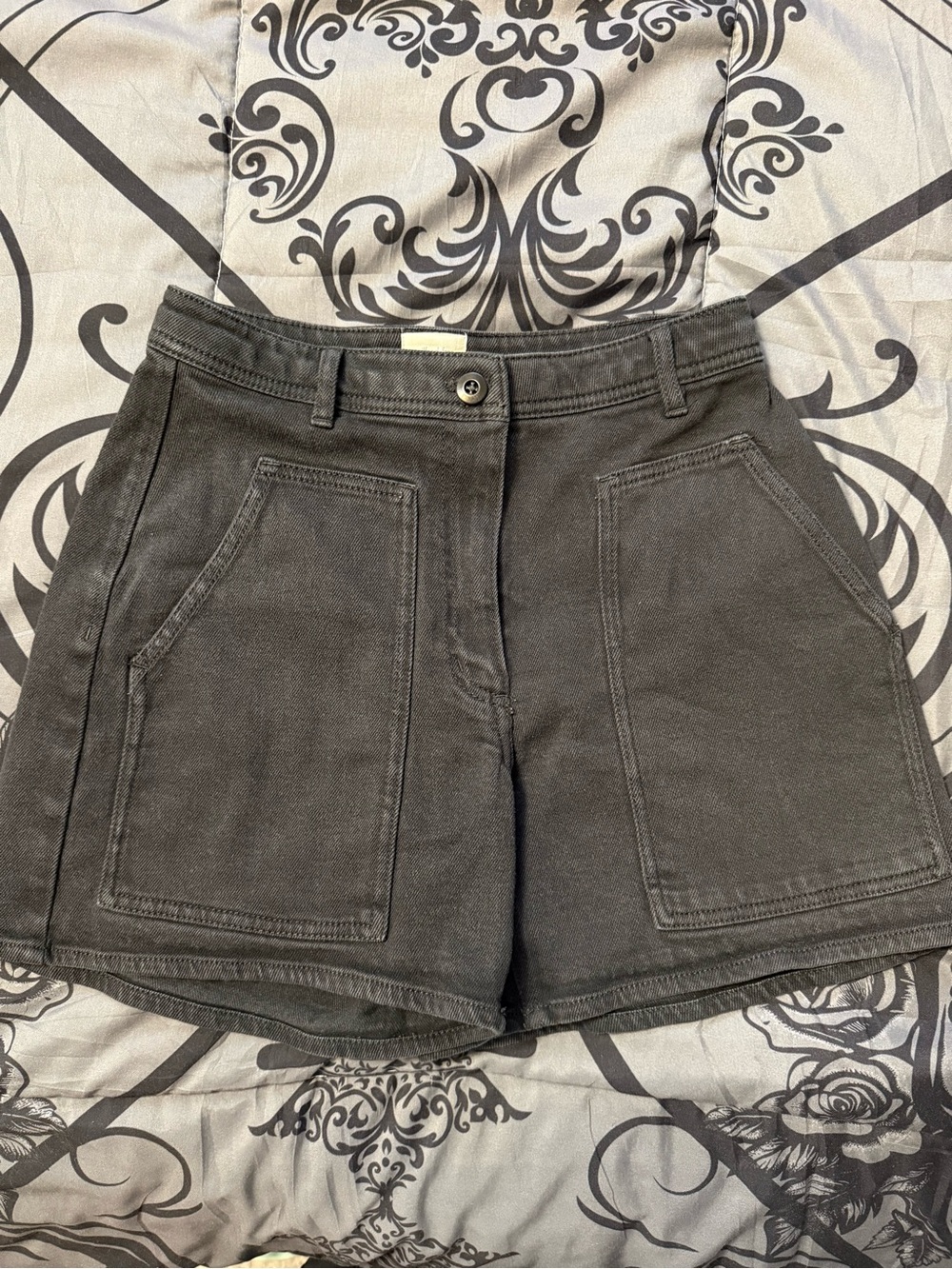 Wilfred Charcoal Black Utility Shorts with Patch Pockets